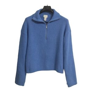 H&M Blue  Rib-Knit Half-Zip Sweater Womens SIZE SMALL